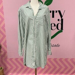 Frank & Eileen Green and White Striped Button-Up Dress